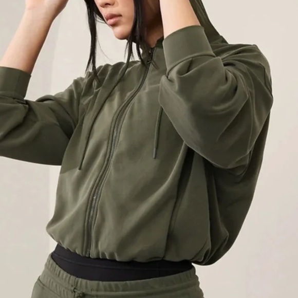 NWT Athleta Seasoft Bubble Hem Full Zip Jacket Green (Size S) - Picture 3 of 7